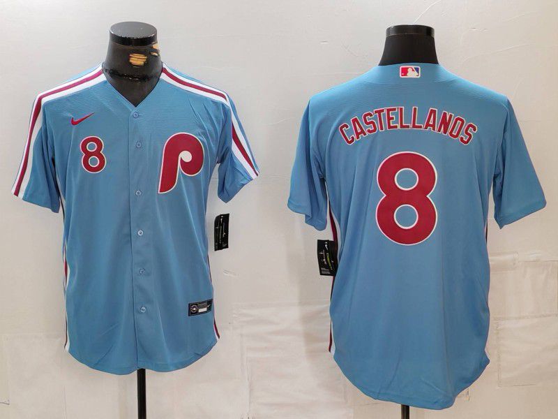 Men Philadelphia Phillies #8 Castellanos Blue Throwback 2024 Nike MLB Jersey style 729